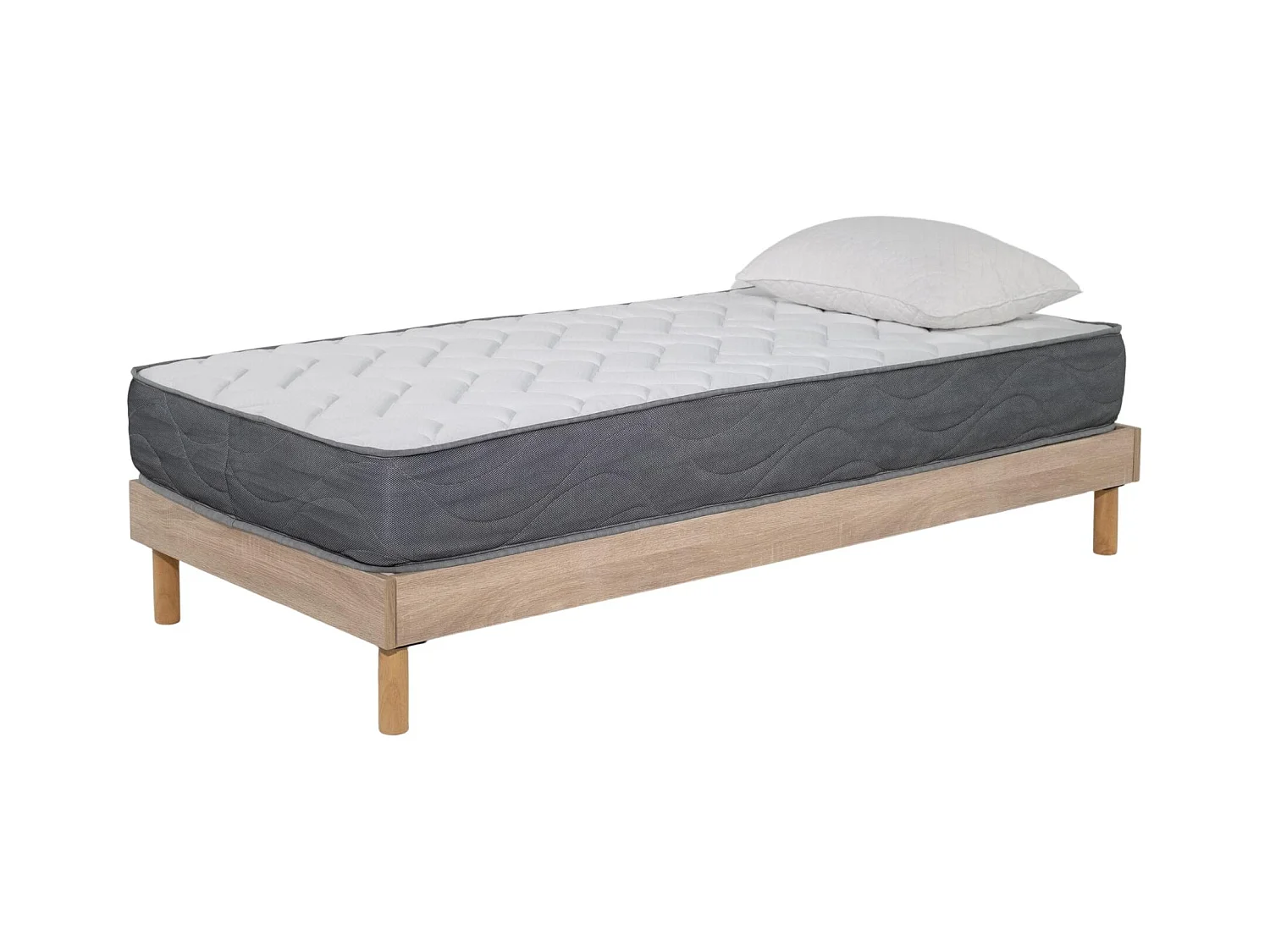 Ensemble Matelas Mousse Luxe - 90x190 et 1 Oreiller mémoire 50x70 - Sommier kit couleur chêne