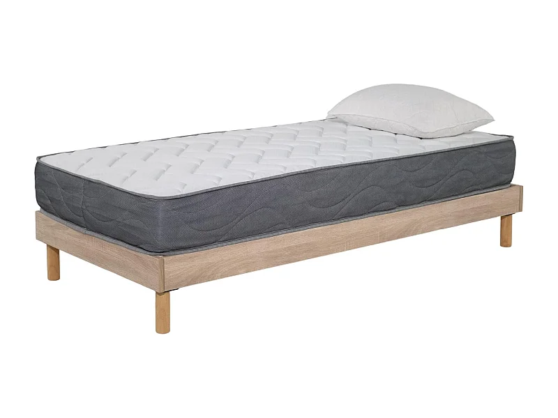 Ensemble Matelas Mousse Luxe - 90x190 et 1 Oreiller mémoire 50x70 - Sommier kit couleur chêne