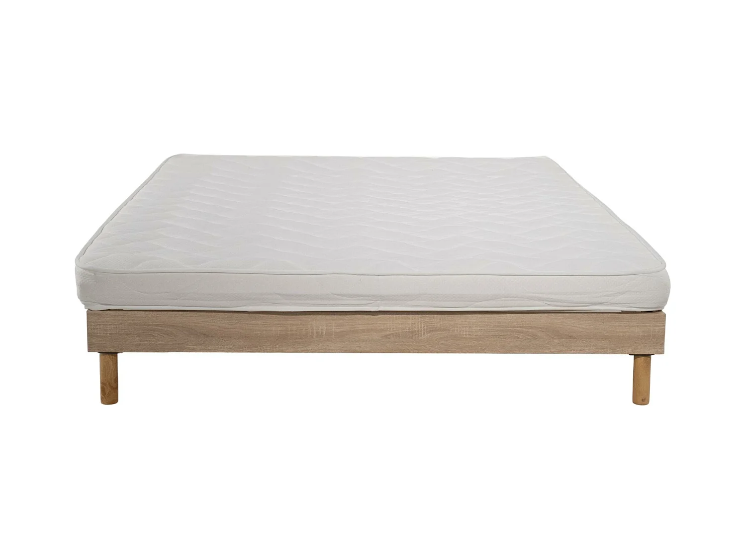 Ensemble Matelas mousse ECO - 140x190cm et 2 Oreillers 50x70 - mousse et Sommier kit couleur chêne