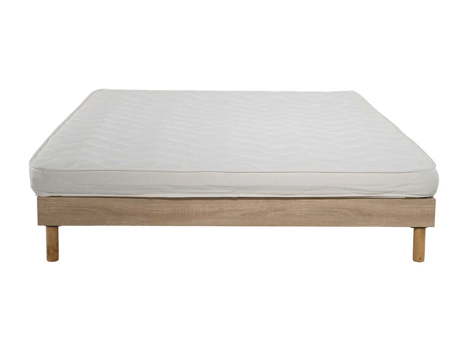 Ensemble Matelas mousse ECO - 140x190cm et 2 Oreillers 50x70 - mousse et Sommier kit couleur chêne