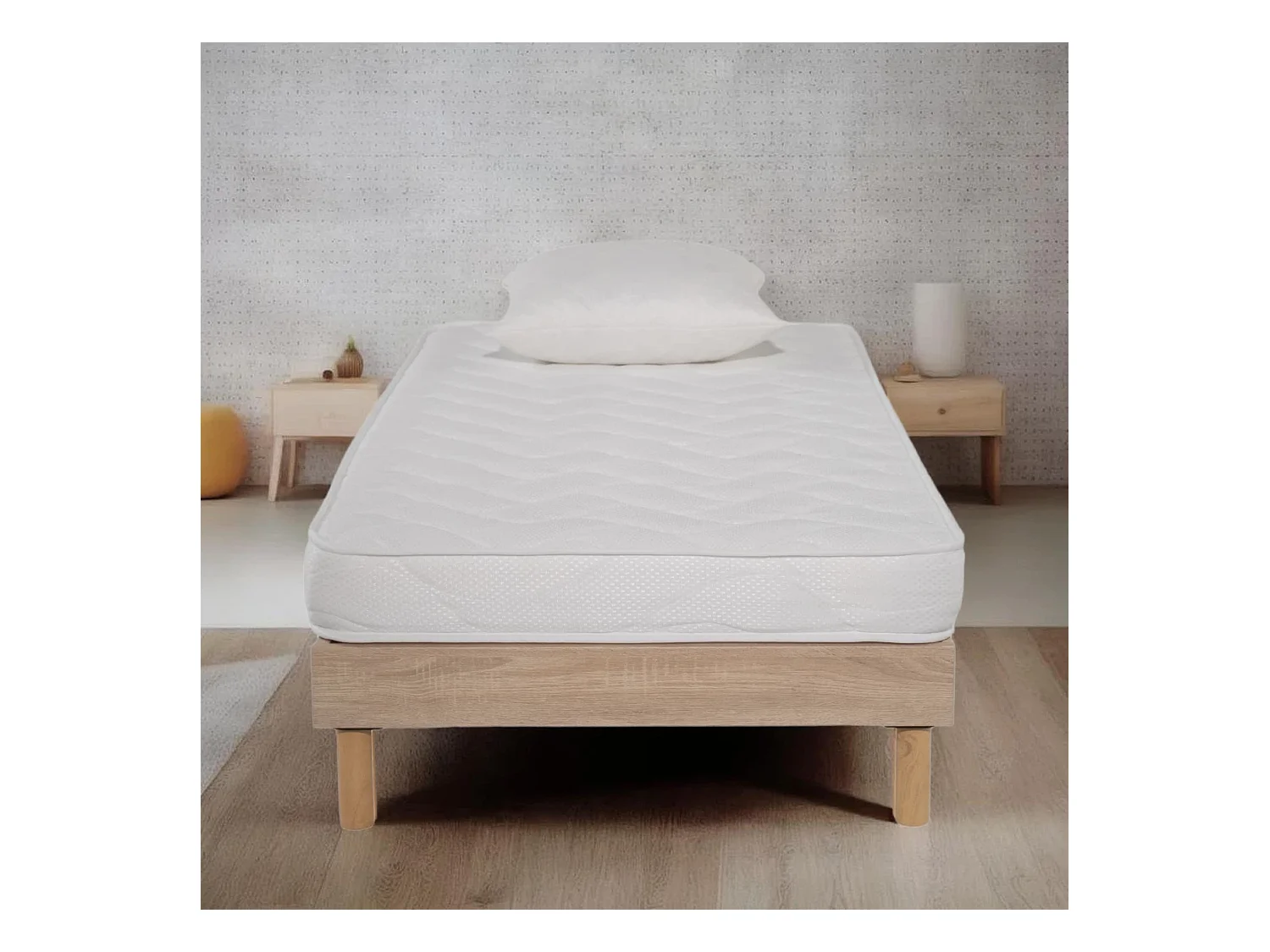 Ensemble Matelas mousse ECO - 90x190cm et 1 Oreiller 60x60 - mousse et Sommier kit couleur chêne