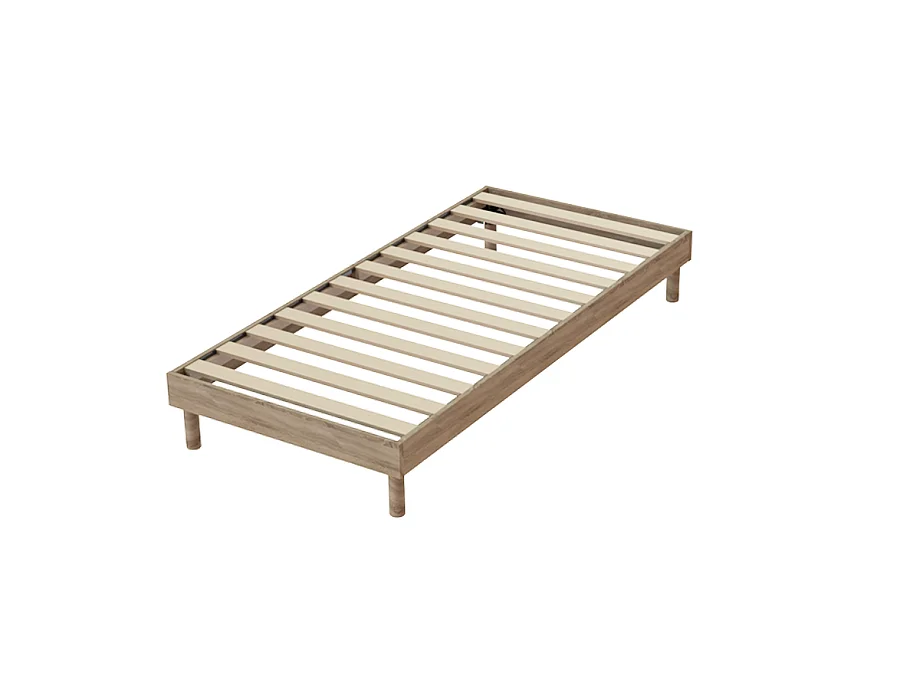 Ensemble Matelas mousse ECO - 90x190cm et 1 Oreiller 60x60 - mousse et Sommier kit couleur chêne