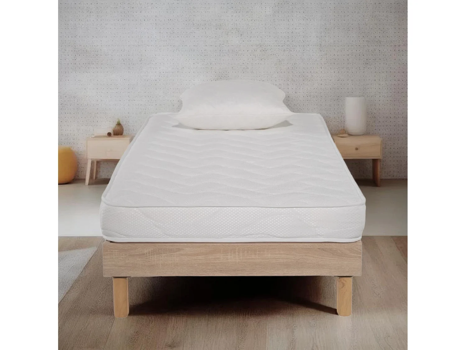 Ensemble Matelas mousse ECO - 90x190cm et 1 Oreiller 60x60 - mousse et Sommier kit couleur chêne