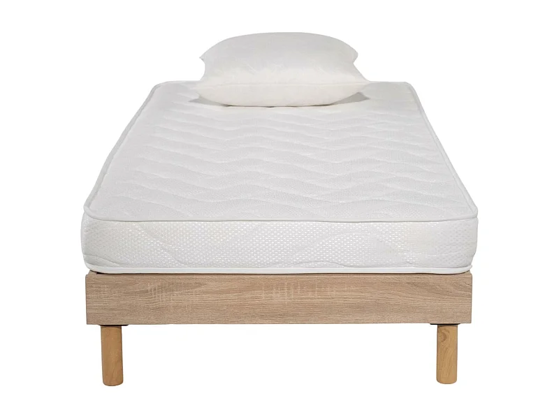 Ensemble Matelas mousse ECO - 90x190cm et 1 Oreiller 60x60 - mousse et Sommier kit couleur chêne
