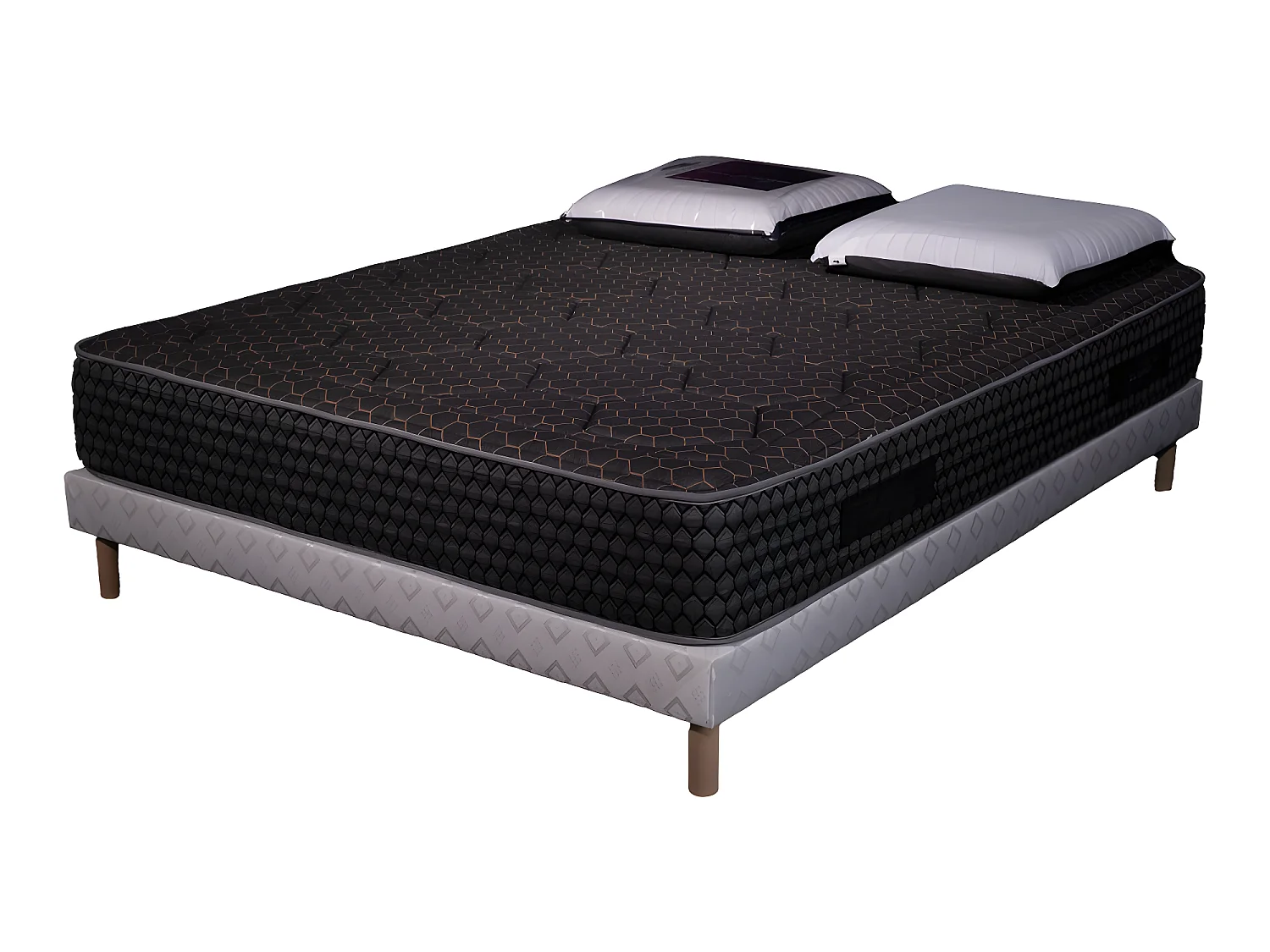 Ensemble Cosmos Black mousse accueil mémoire - 90x190 et 1 Oreiller visco 60x60 - Sommier Blanc