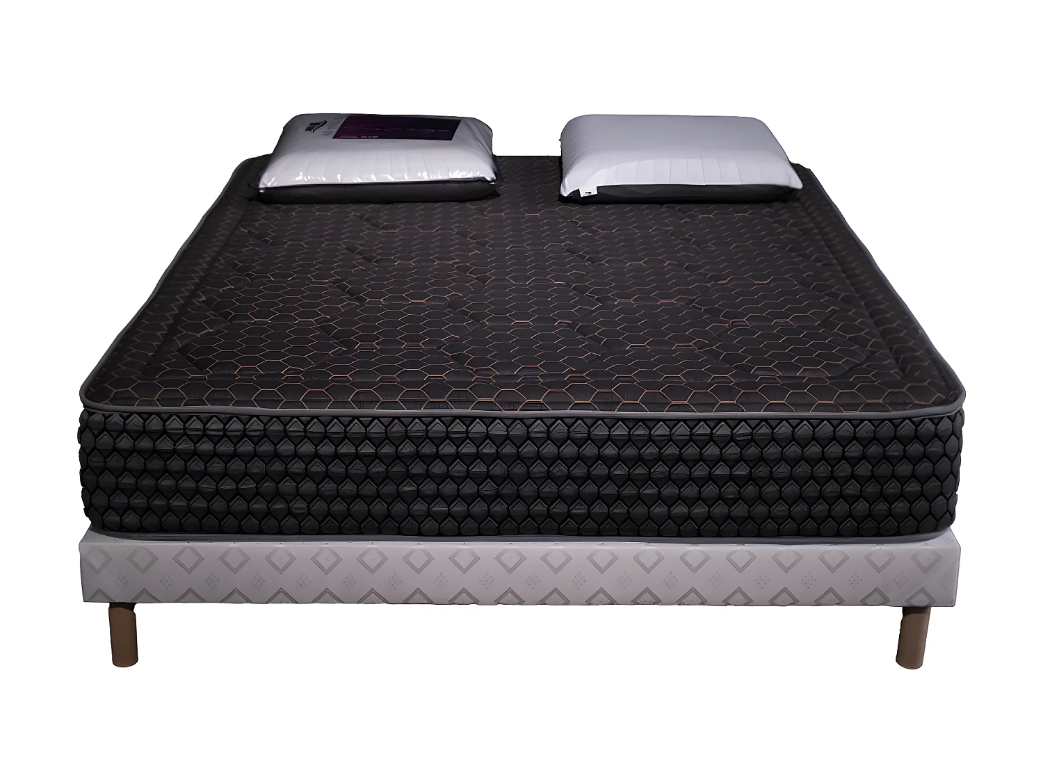 Ensemble Cosmos Black mousse accueil mémoire - 90x190 et 1 Oreiller visco 60x60 - Sommier Blanc