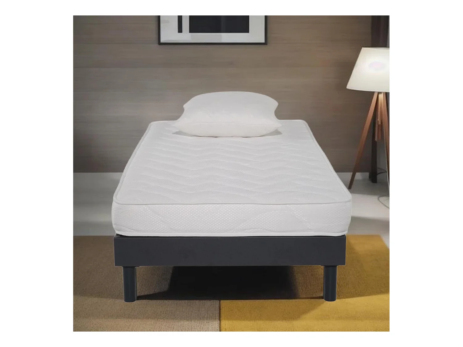 Ensemble Matelas mousse ECO - 90x190cm et 1 Oreiller 60x60 - mousse et Sommier kit gris