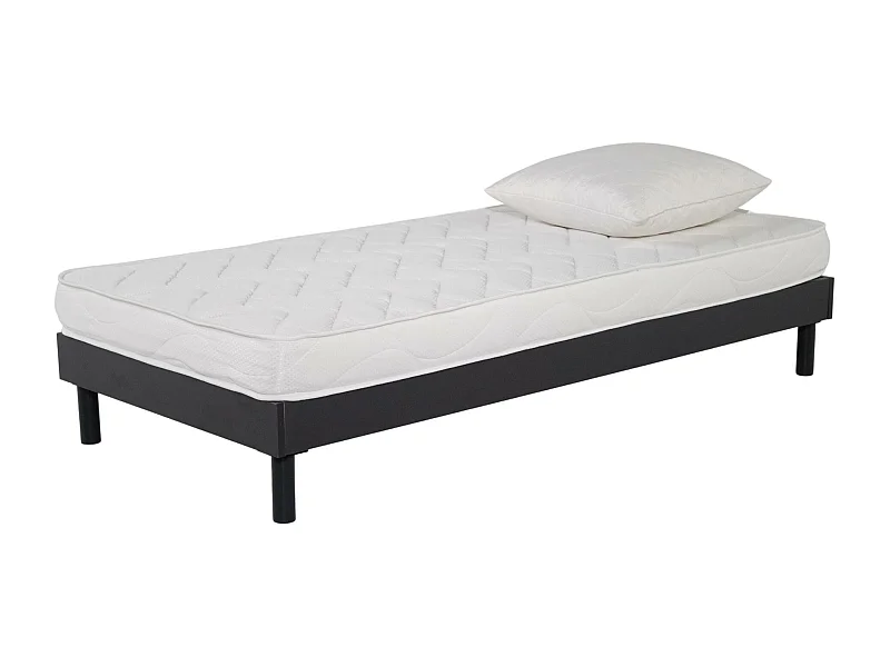 Ensemble Matelas mousse ECO - 90x190cm et 1 Oreiller 60x60 - mousse et Sommier kit gris