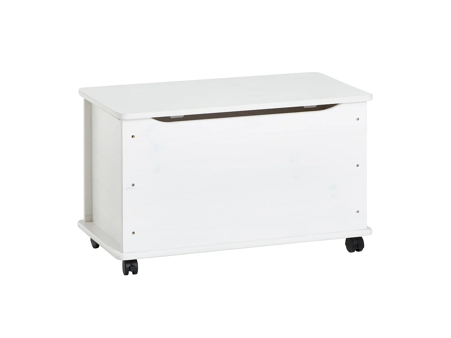 Coffre à jouets ELISA coffre de rangement malle rectangulaire avec abattant et 4 roulettes, en pin massif lasuré blanc