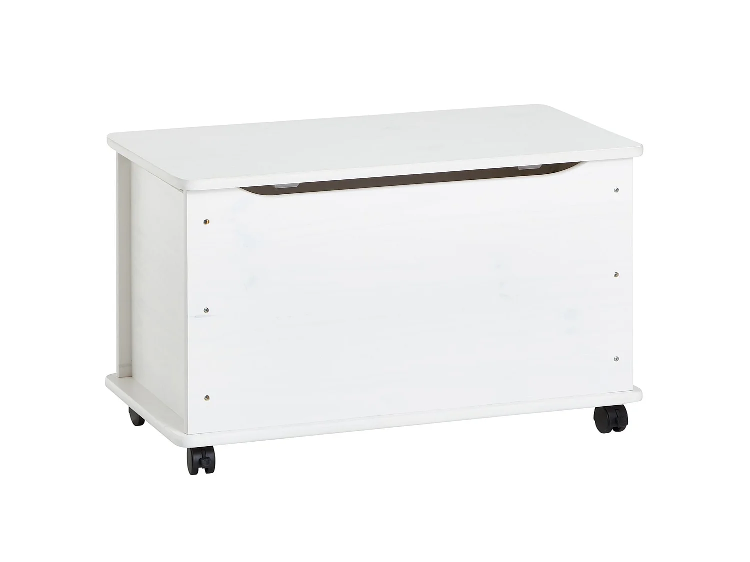 Coffre à jouets ELISA coffre de rangement malle rectangulaire avec abattant et 4 roulettes, en pin massif lasuré blanc