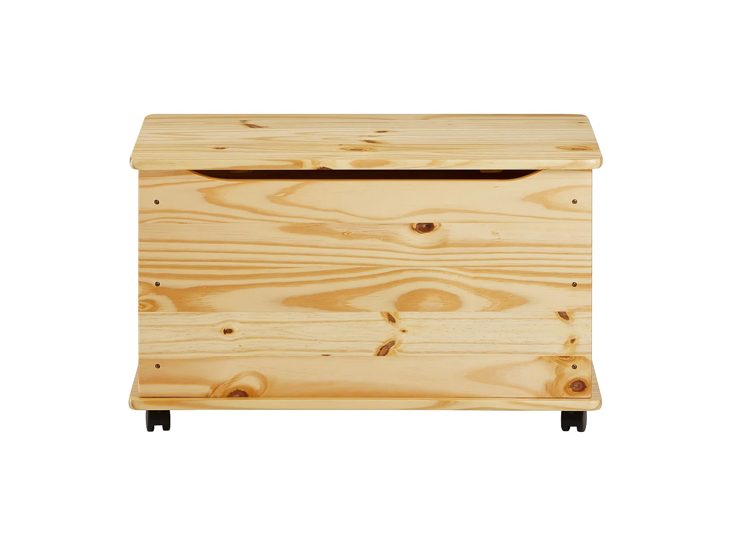 Coffre à jouets ELISA coffre de rangement malle rectangulaire avec abattant et 4 roulettes, en pin massif au vernis naturel