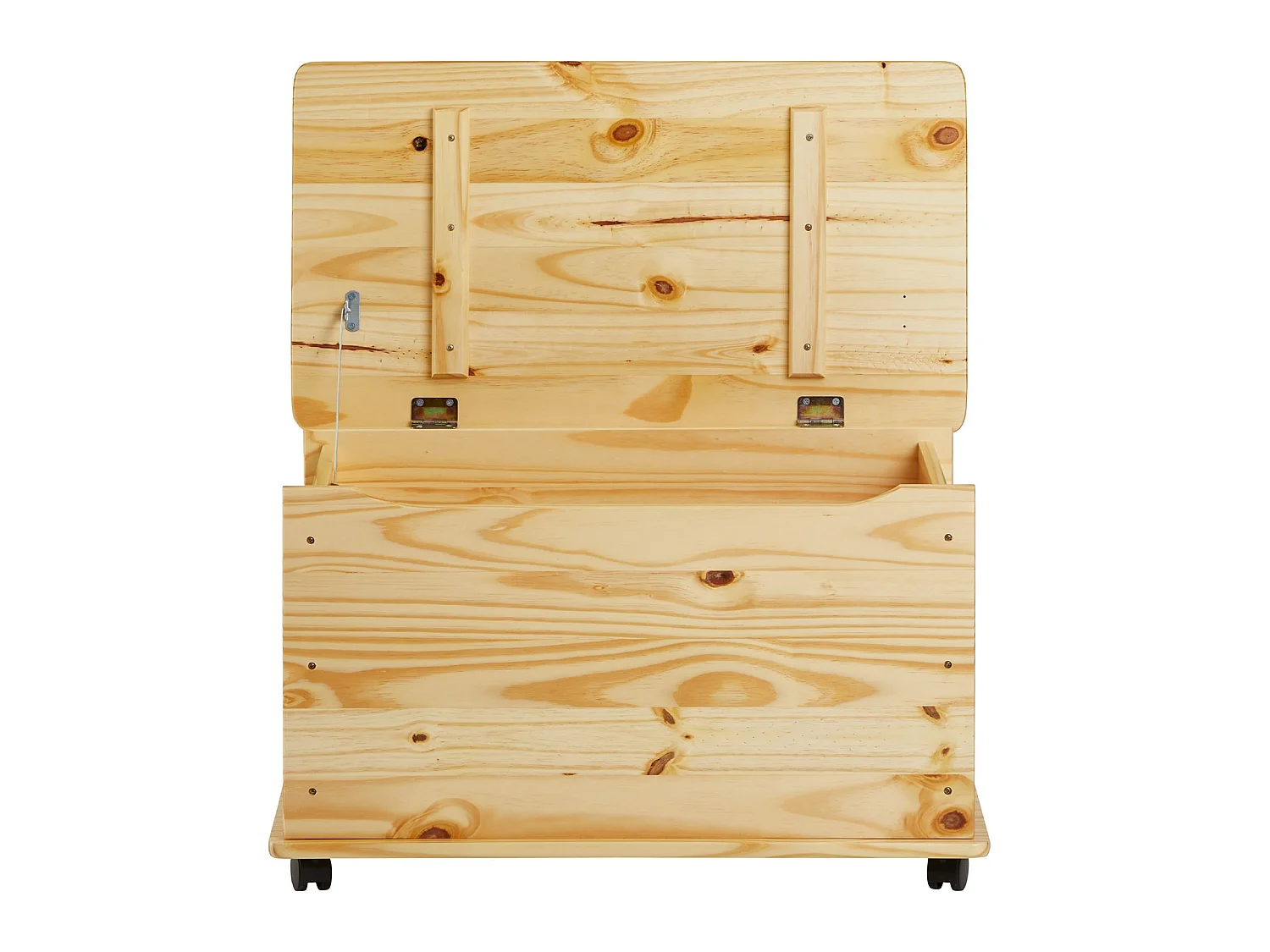 Coffre à jouets ELISA coffre de rangement malle rectangulaire avec abattant et 4 roulettes, en pin massif au vernis naturel