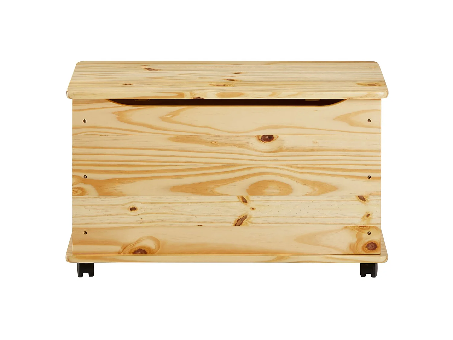 Coffre à jouets ELISA coffre de rangement malle rectangulaire avec abattant et 4 roulettes, en pin massif au vernis naturel