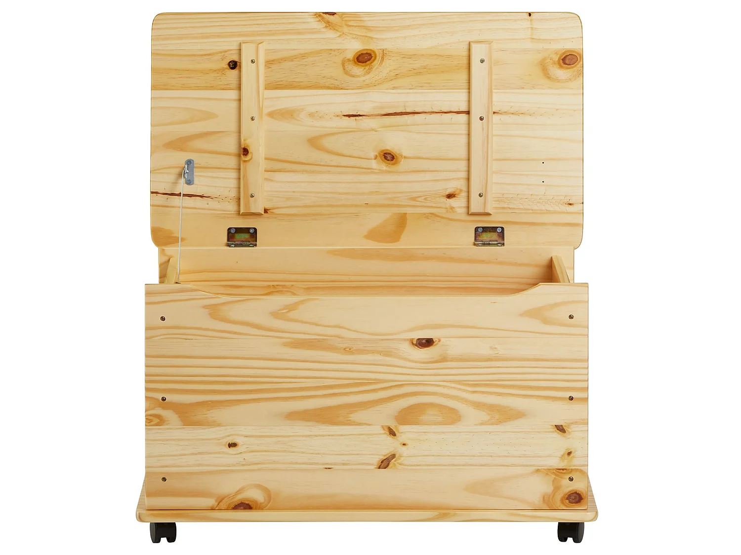 Coffre à jouets ELISA coffre de rangement malle rectangulaire avec abattant et 4 roulettes, en pin massif au vernis naturel