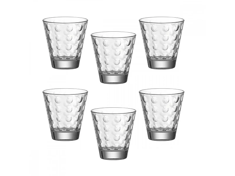Lote de 6 vasos de 215 ml de vidrio transparente.