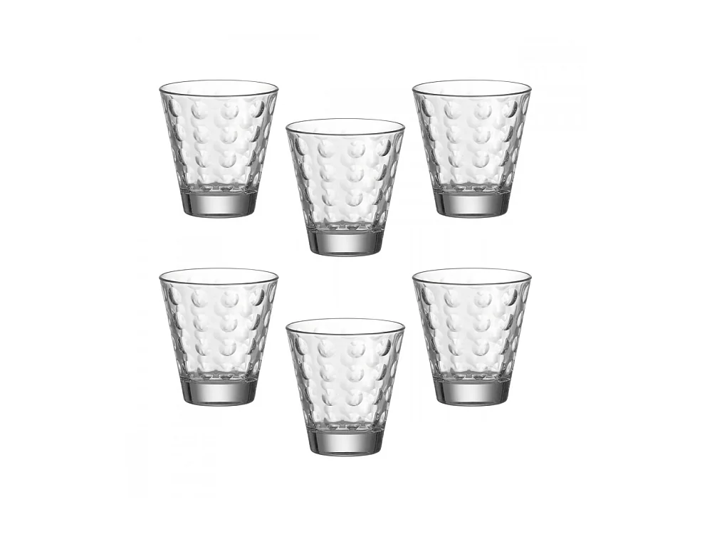 Lote de 6 vasos de 215 ml de vidrio transparente.