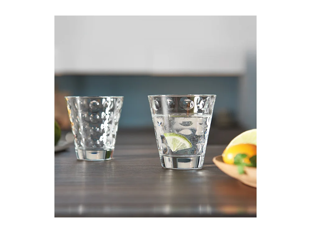 Lote de 6 vasos de 215 ml de vidrio transparente.