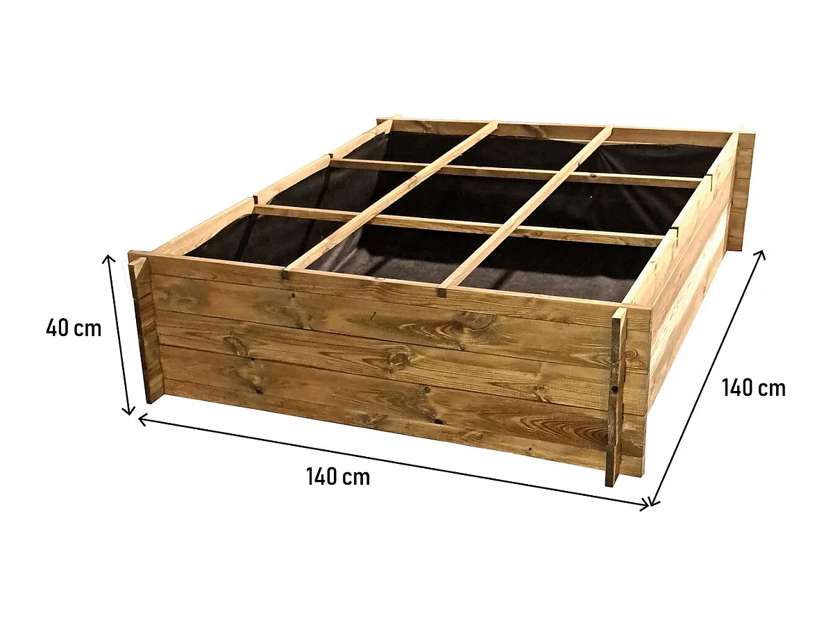 Houten moestuin "Nigelle" - 140 x 140 x 40 cm om verse groenten en kruiden thuis te kweken