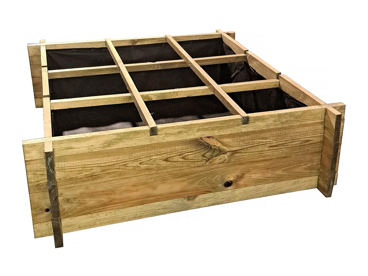 Houten moestuinbak "Iris" - 90 x 90 cm - 9 compartimenten om uw groenten en verse kruiden te kweken