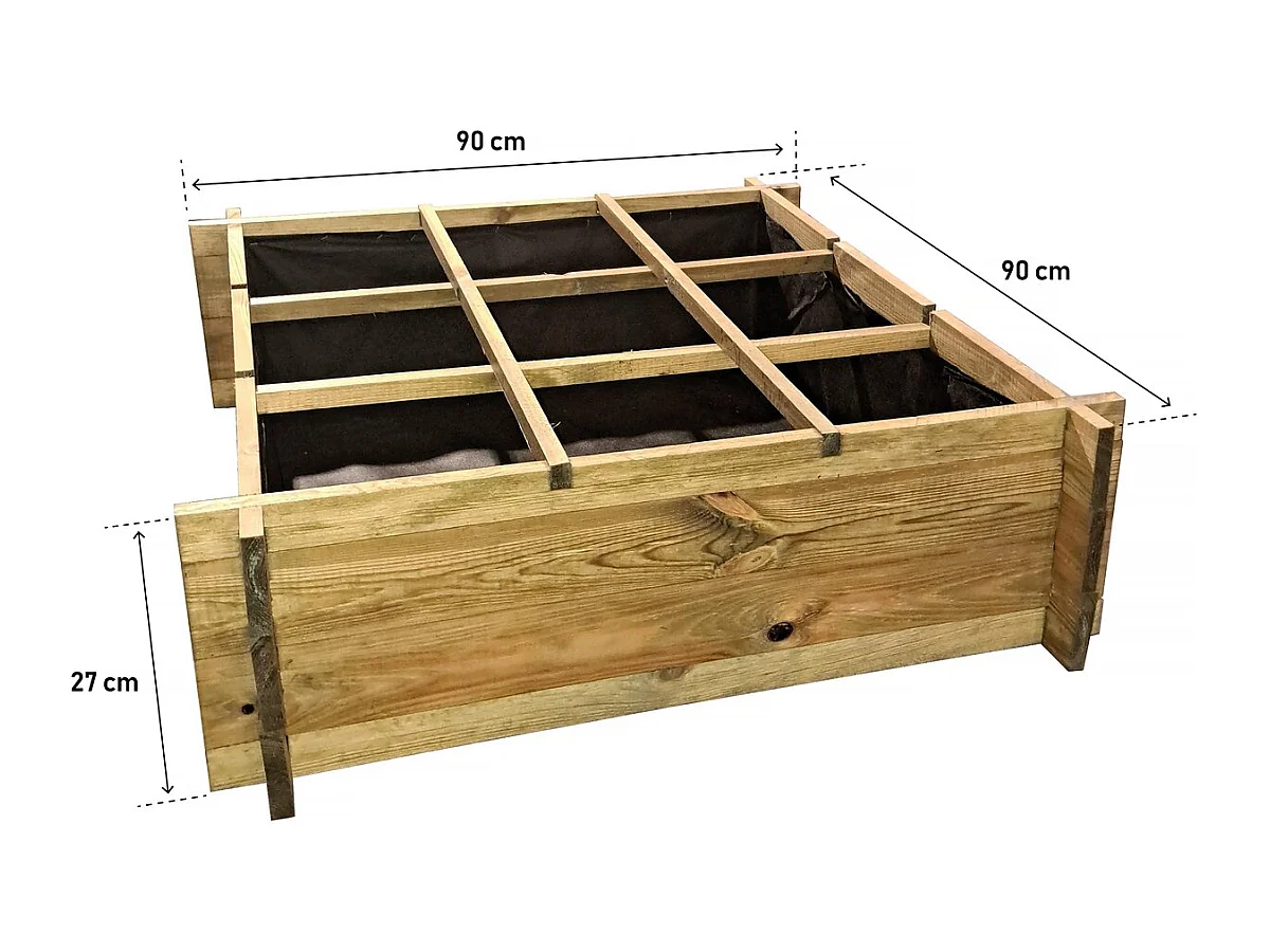 Houten moestuinbak "Iris" - 90 x 90 cm - 9 compartimenten om uw groenten en verse kruiden te kweken
