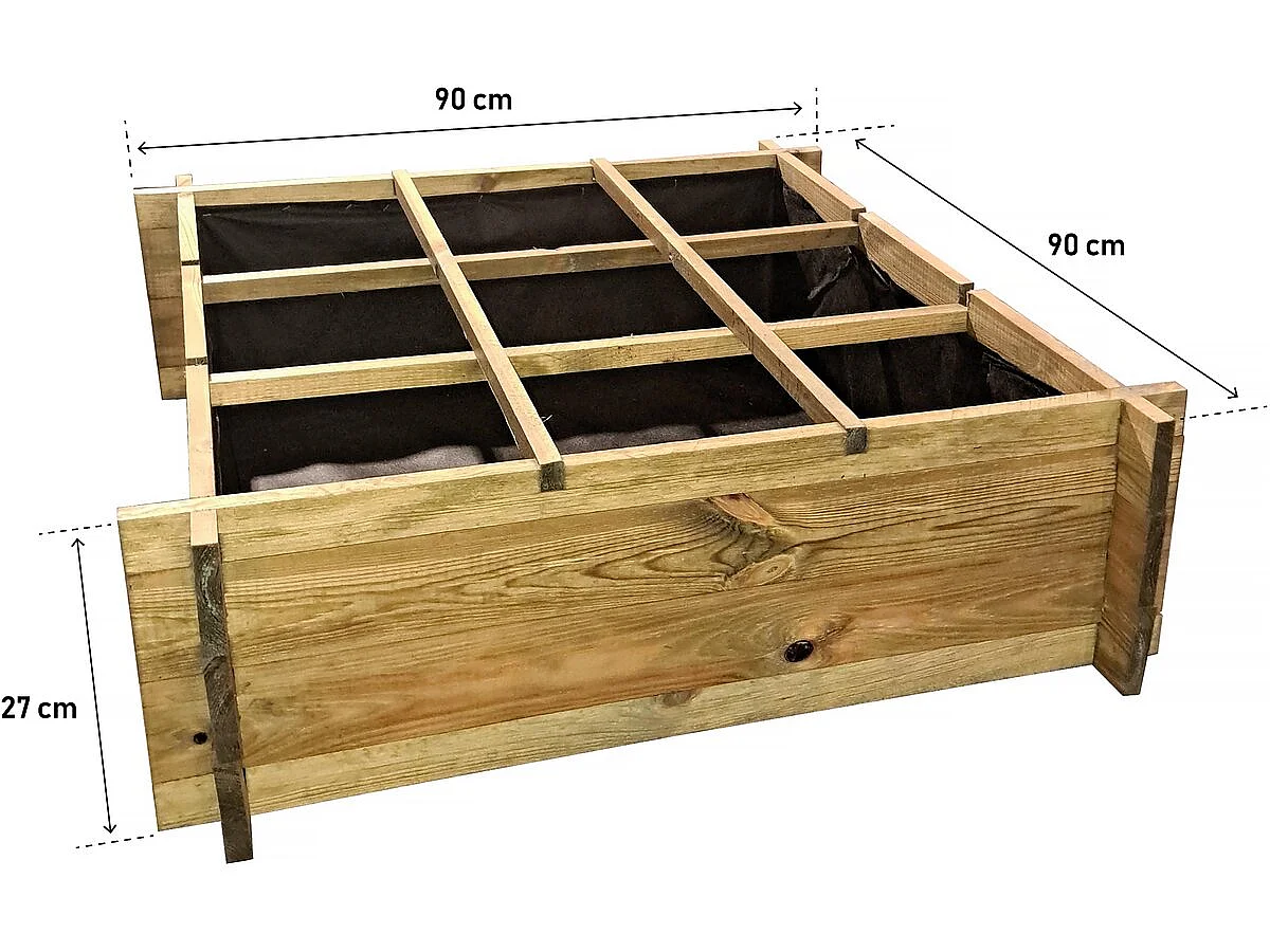 Carré potager en bois "Iris" - 90 x 90 x 28 cm