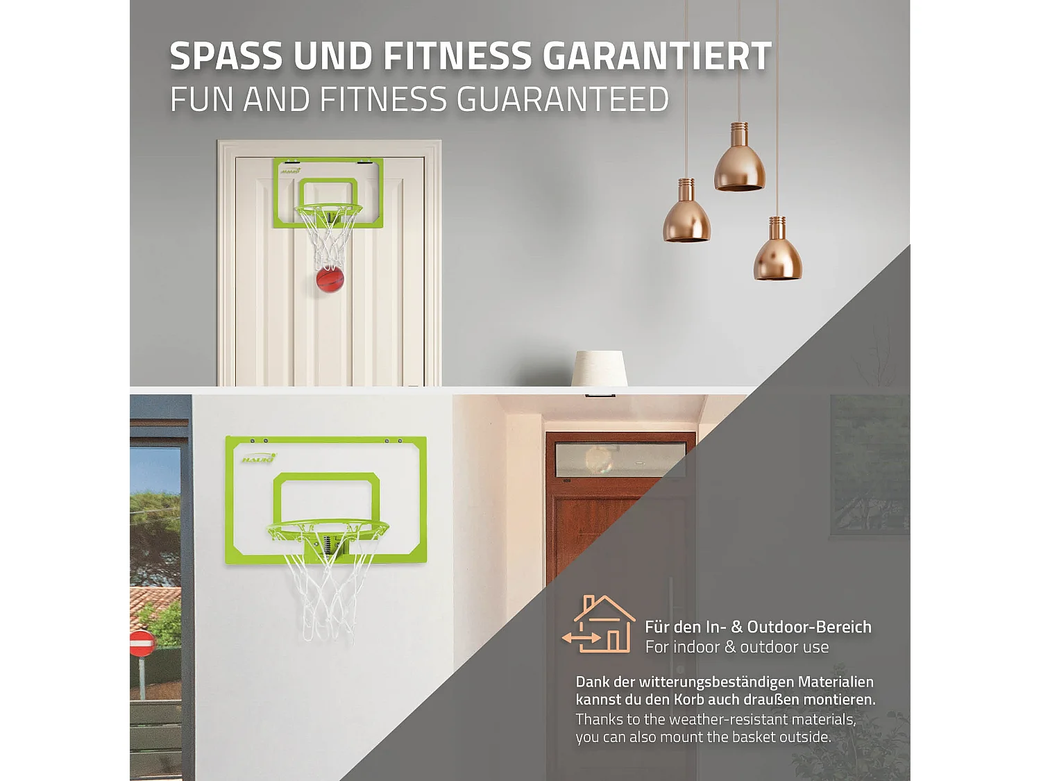 Set canestro basket verde 58x40 cm 3 palline pompa palloni tabellone e anello