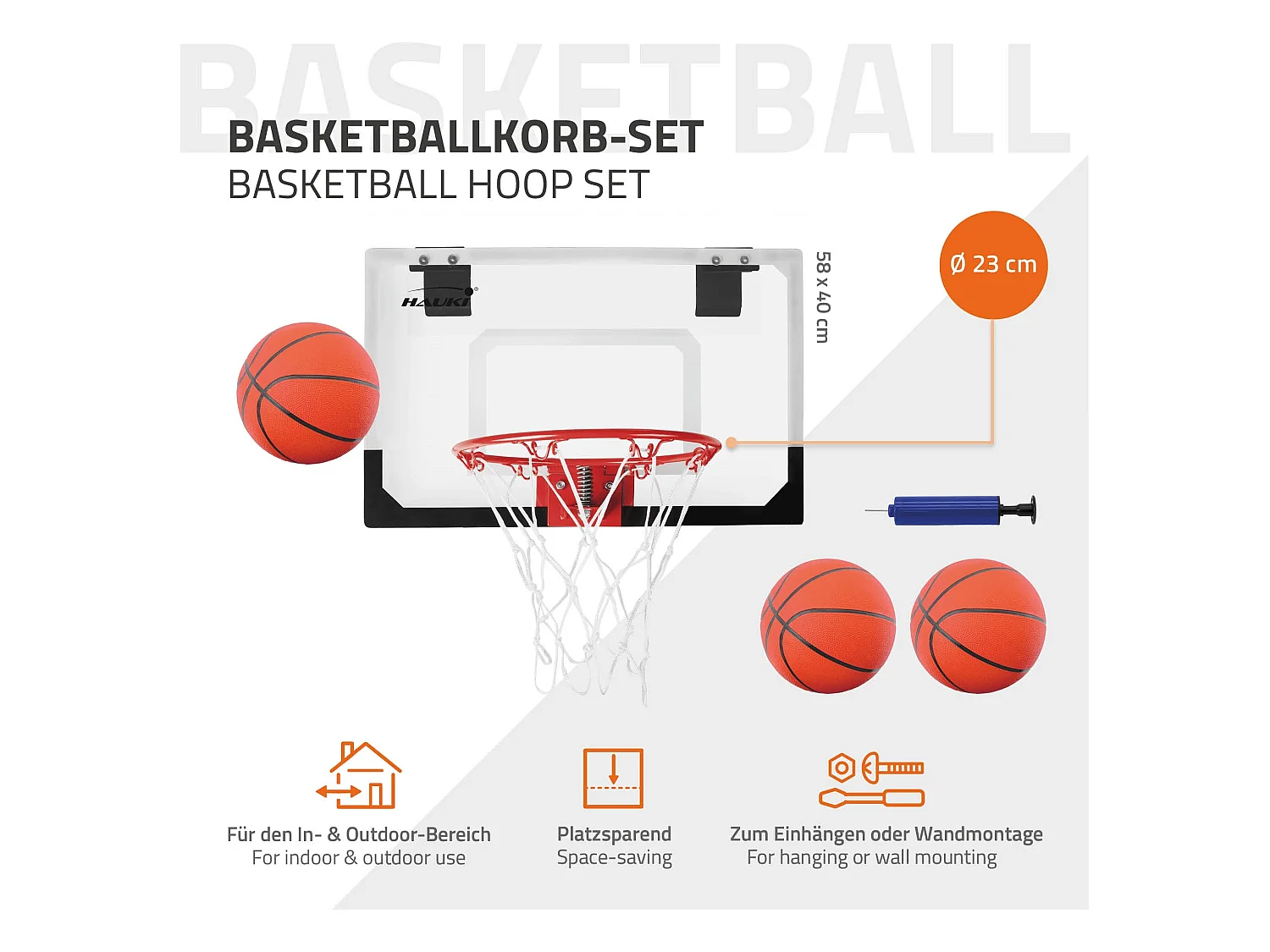 Juego de aro de baloncesto rojo 58x40 cm 3 bolas bomba de bolas tablero y aro