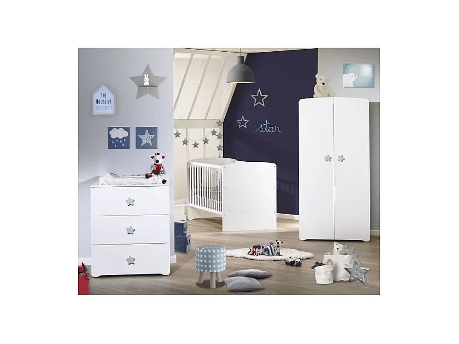 BABY PRICE Armoire chambre bebe 2 portes - Boutons etoile gris - New Basic