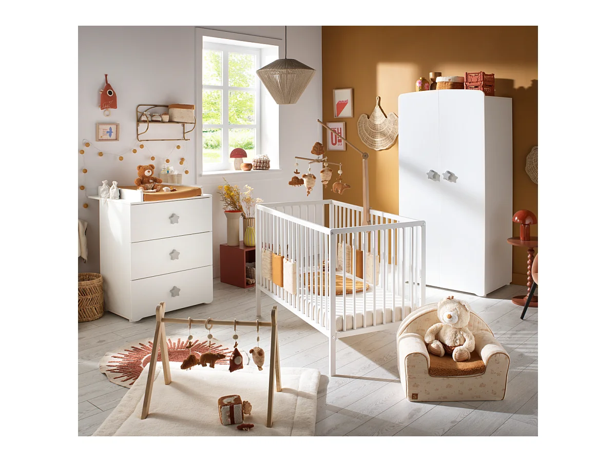 BABY PRICE Armoire chambre bebe 2 portes - Boutons etoile gris - New Basic