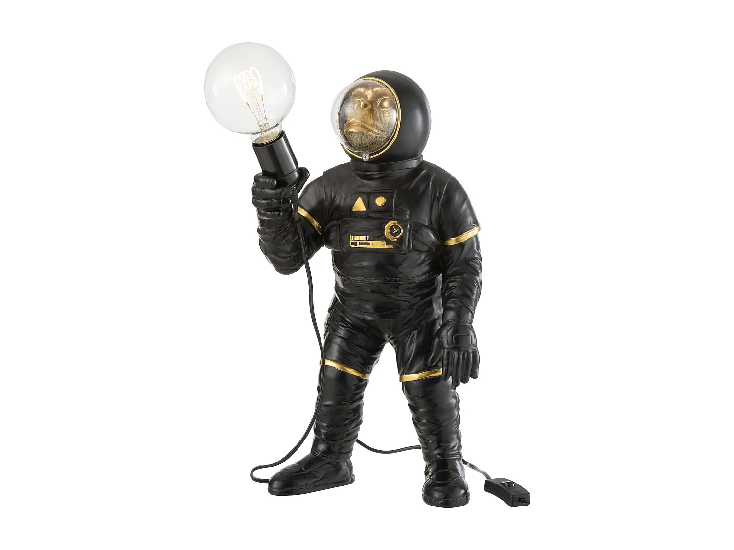 Lampe à Poser "Singe Astronaute" 47cm Noir & Or