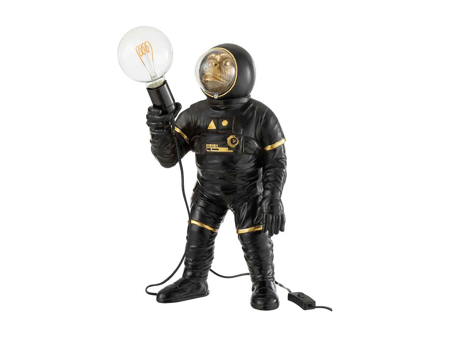 Lampe à Poser "Singe Astronaute" 47cm Noir & Or