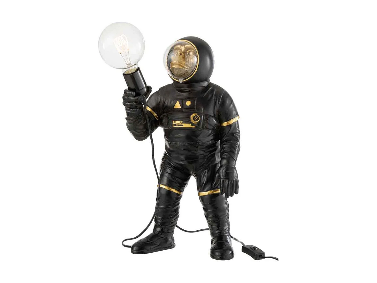 Lampe à Poser "Singe Astronaute" 47cm Noir & Or