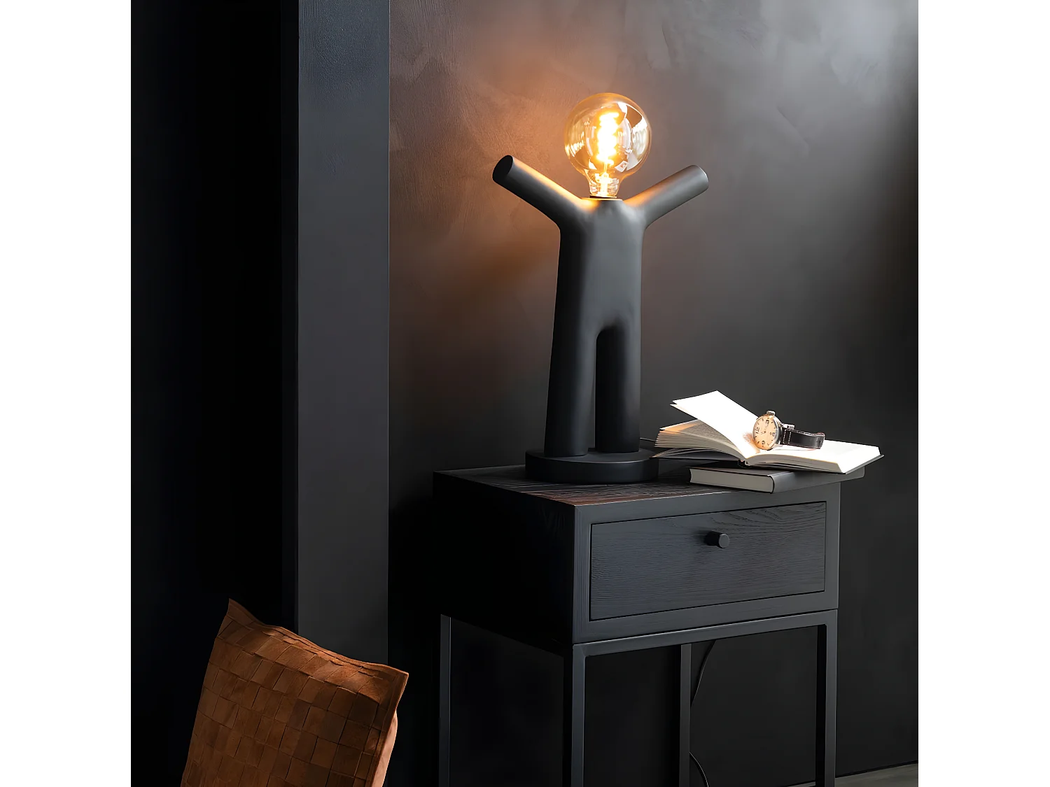 Lampe à Poser Déco "P'tit Maurice" 44cm Noir