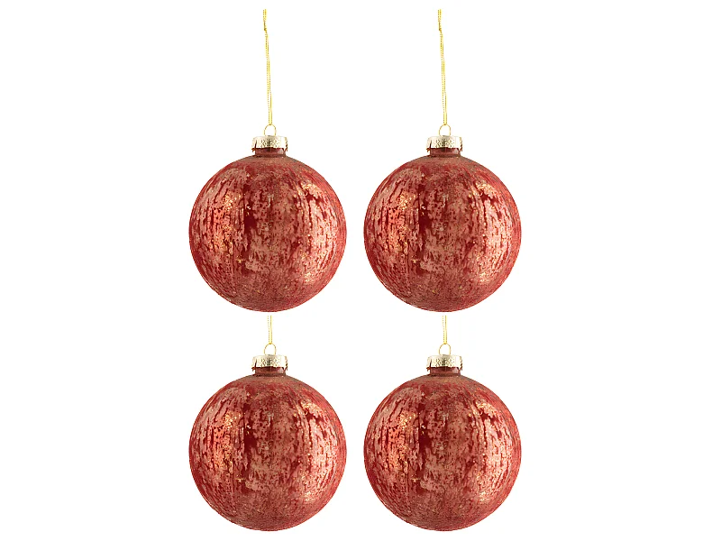 Scatola di 4 palline di Natale in vetro Bordeaux 12x12x12 cm