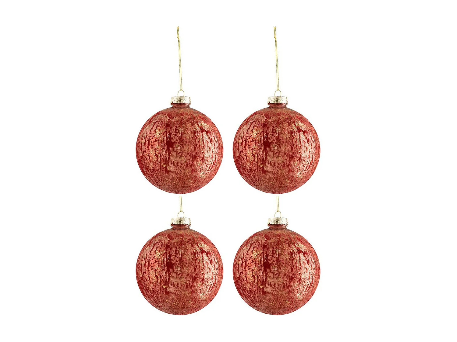 Caja de 4 bolas de Navidad de vidrio Bordeaux 12x12x12 cm