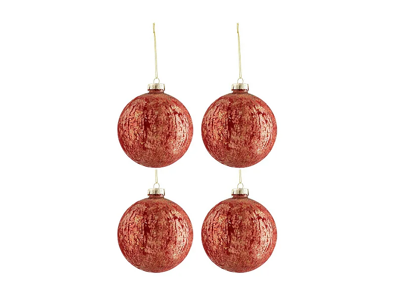 Scatola di 4 palline di Natale in vetro Bordeaux 12x12x12 cm