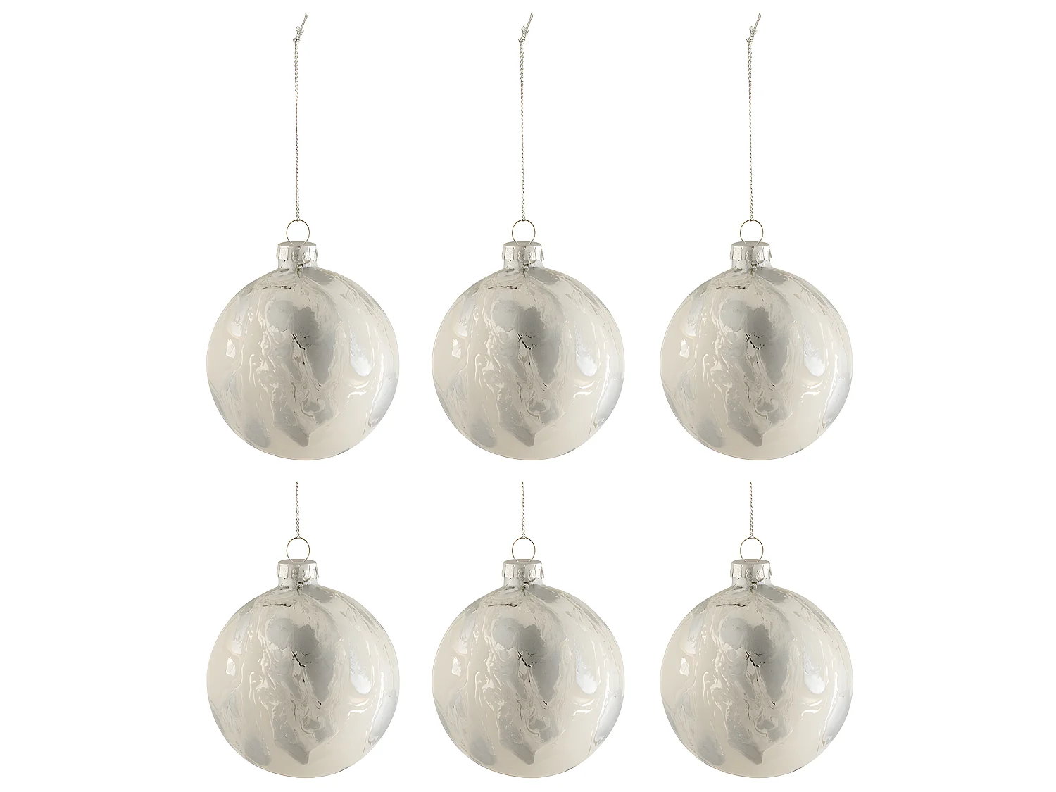 Lot de 6 Boules de Noël "Marbre" 8cm Blanc