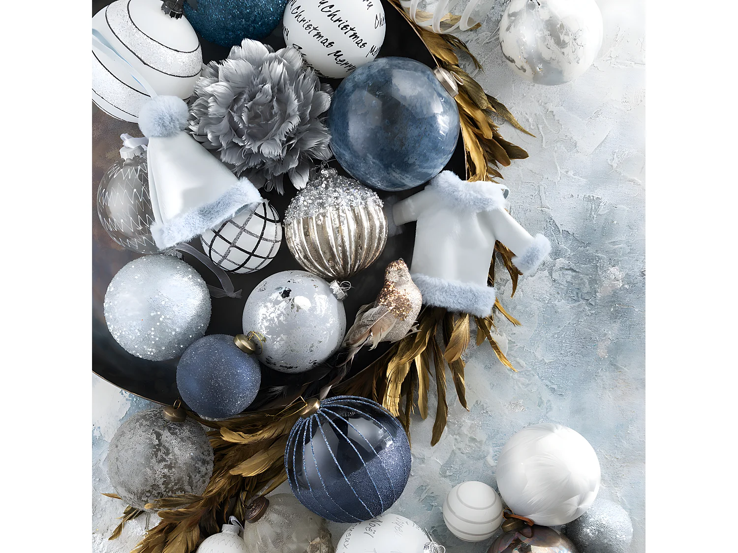 Lot de 6 Boules de Noël "Marbre" 8cm Blanc