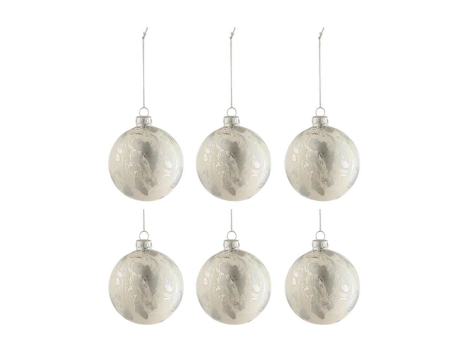 Caja de 6 bolas de Navidad de vidrio blanco de 8x8x8 cm