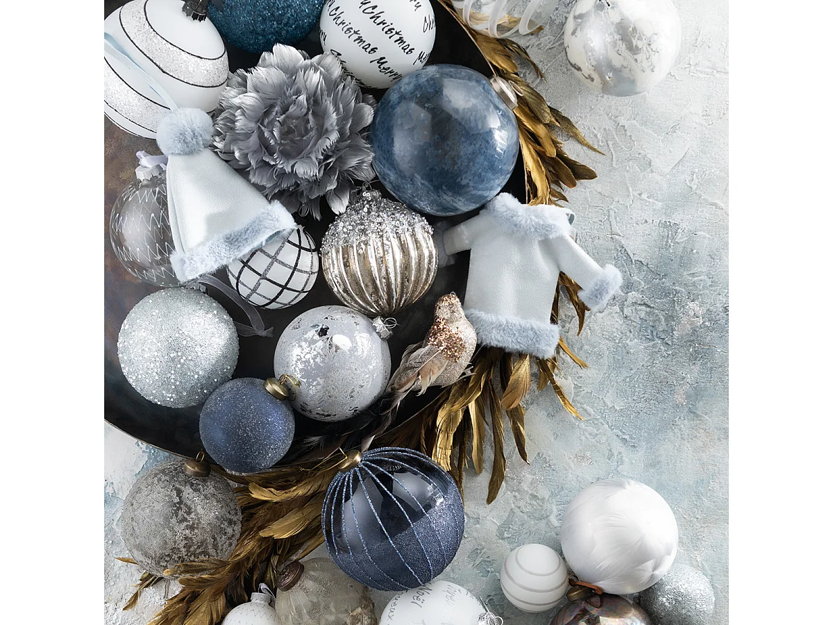 Caja de 6 bolas de Navidad de vidrio blanco de 8x8x8 cm