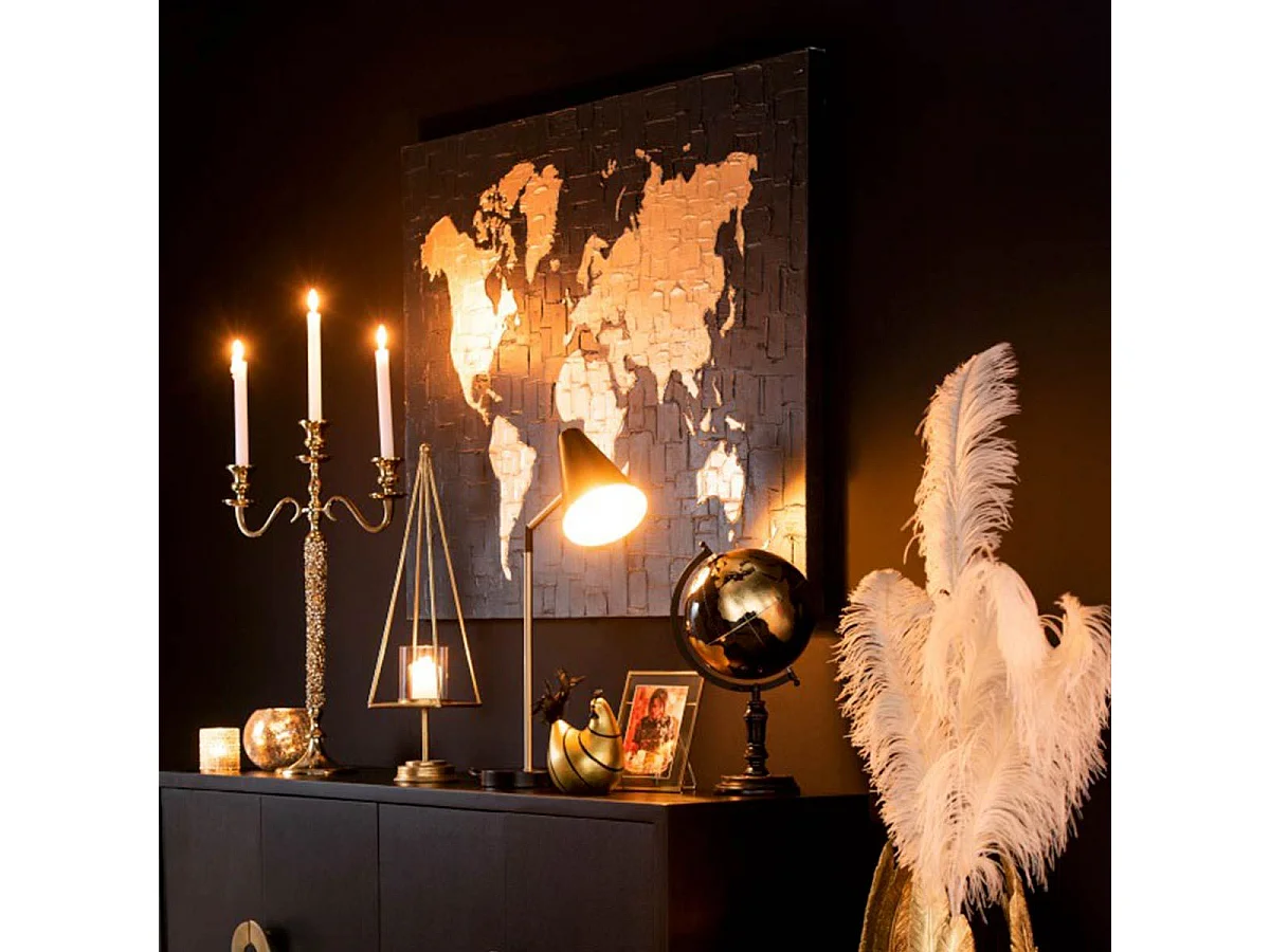 Globe sur Pied Déco "Bicolore" 41cm Noir & Or