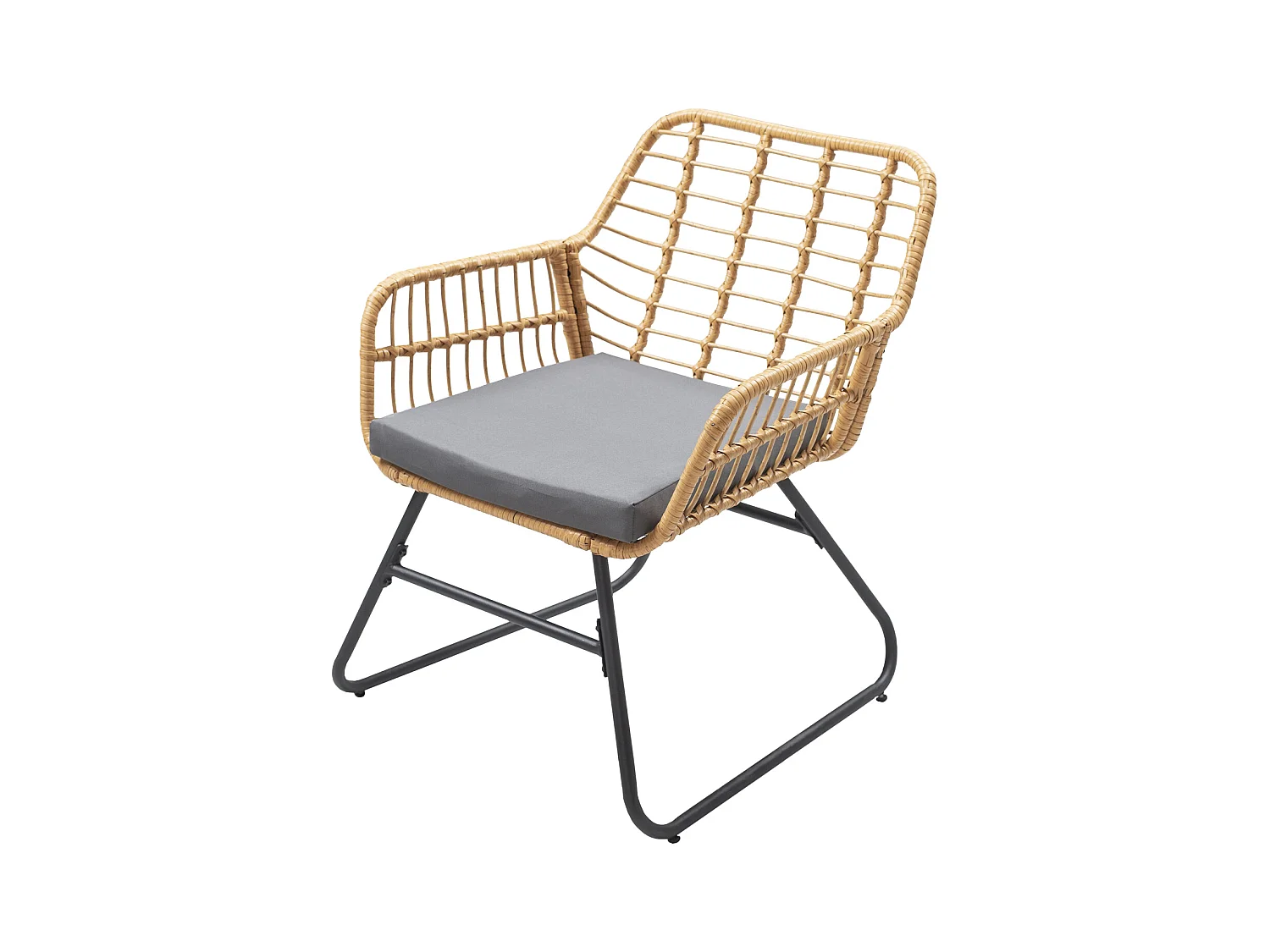 TIGA mobiliário de jardim conjunto em resina tecida 4 assentos - almofadas cinzentas