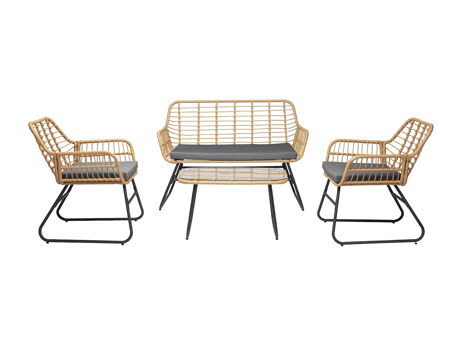 TIGA mobiliário de jardim conjunto em resina tecida 4 assentos - almofadas cinzentas