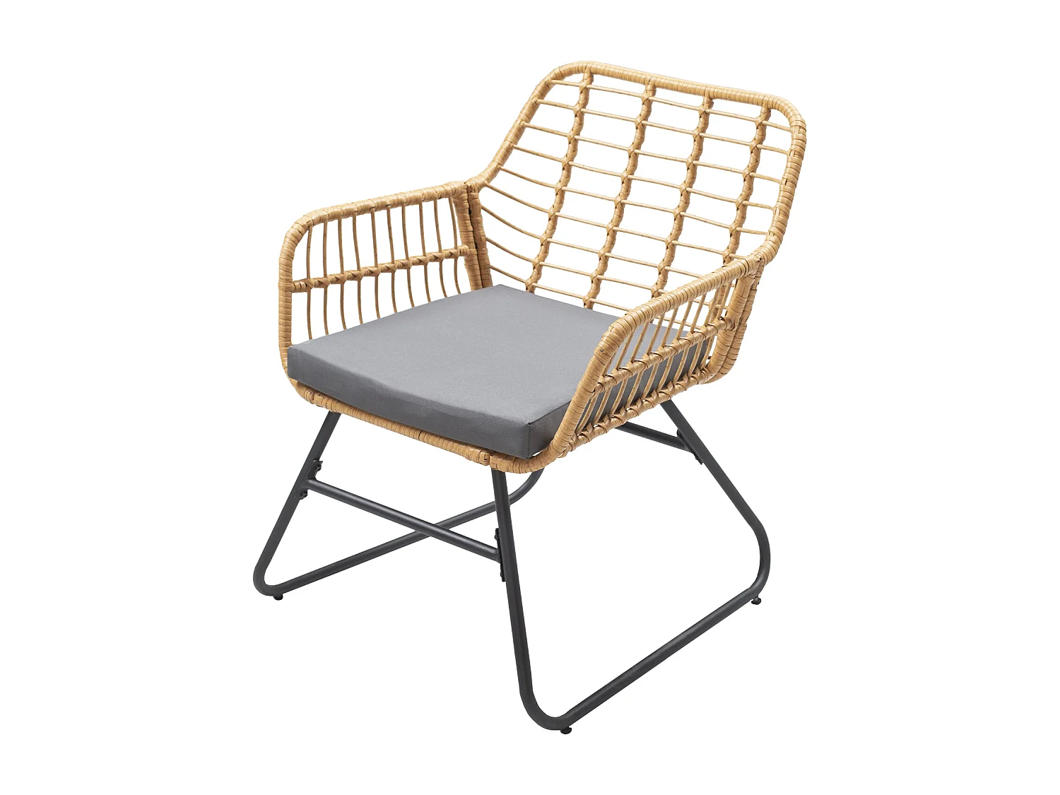 TIGA mobiliário de jardim conjunto em resina tecida 4 assentos - almofadas cinzentas