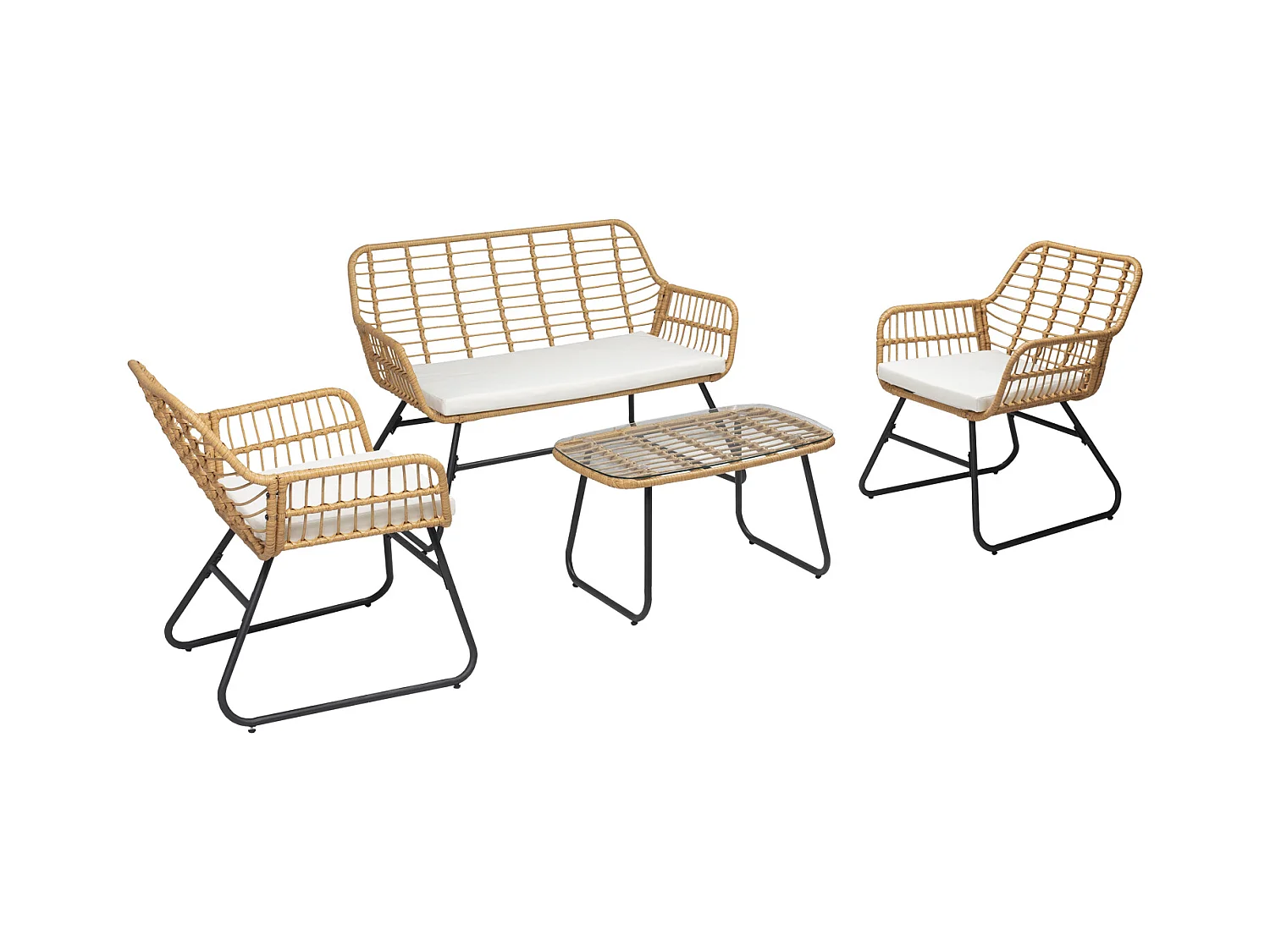 Gartenmöbel TIGA aus geflochtenem Harz, 4 Sitzplätze - cremefarbene Kissen