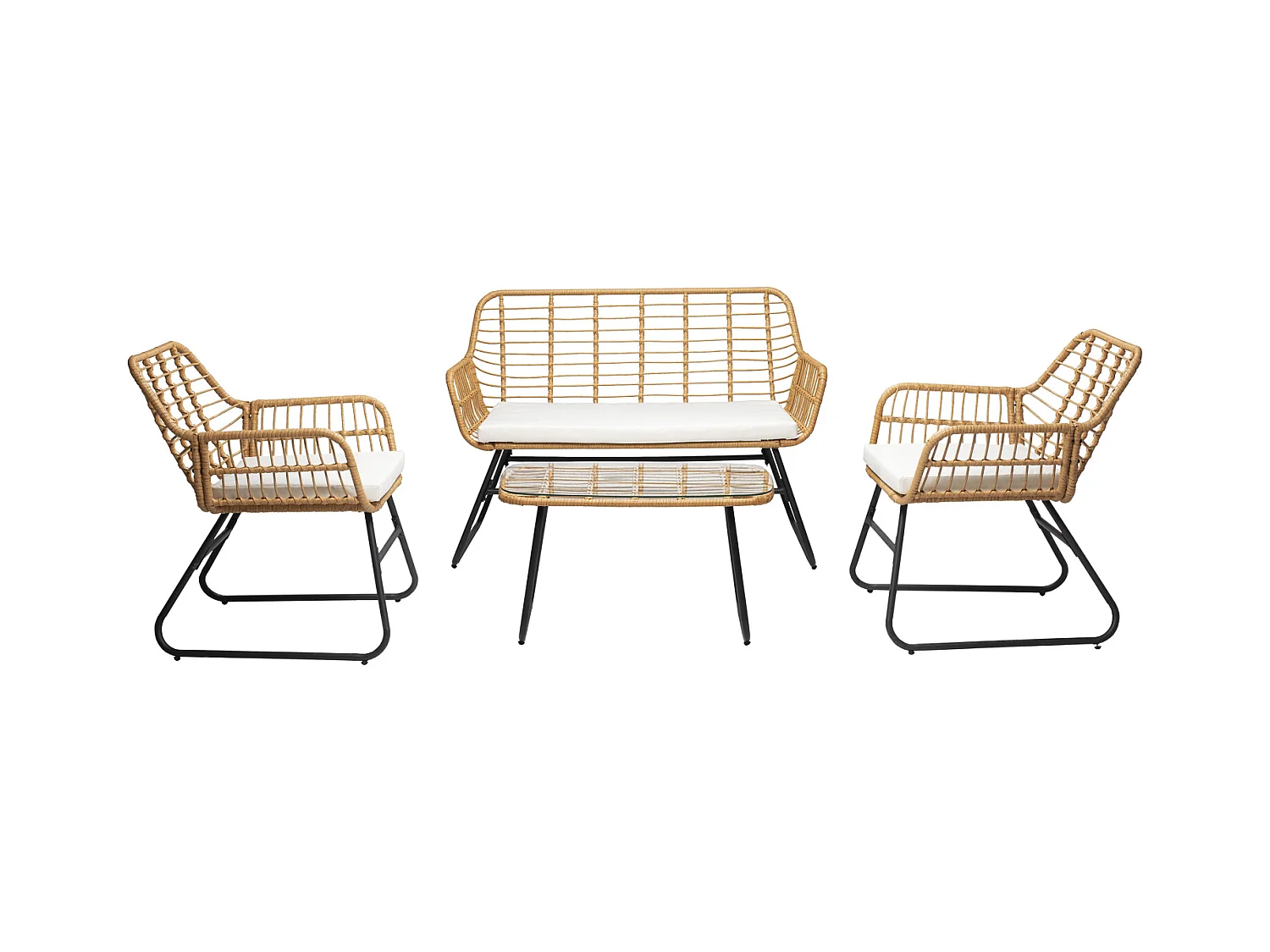 TIGA tuinmeubelset in gevlochten kunststof 4 zits - crèmekleurige kussens