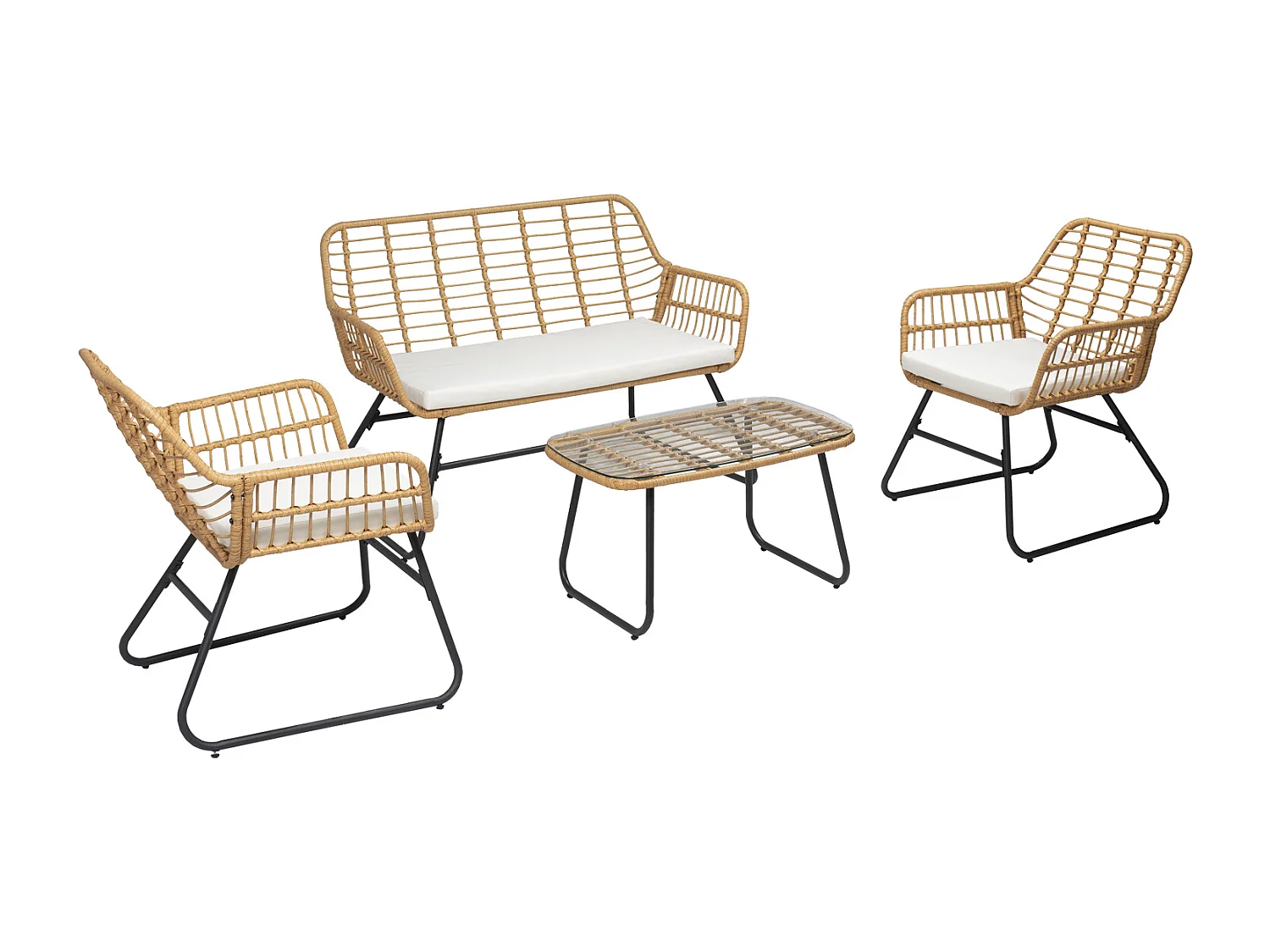 TIGA mobiliário de jardim conjunto em resina tecida 4 lugares - almofadas de creme