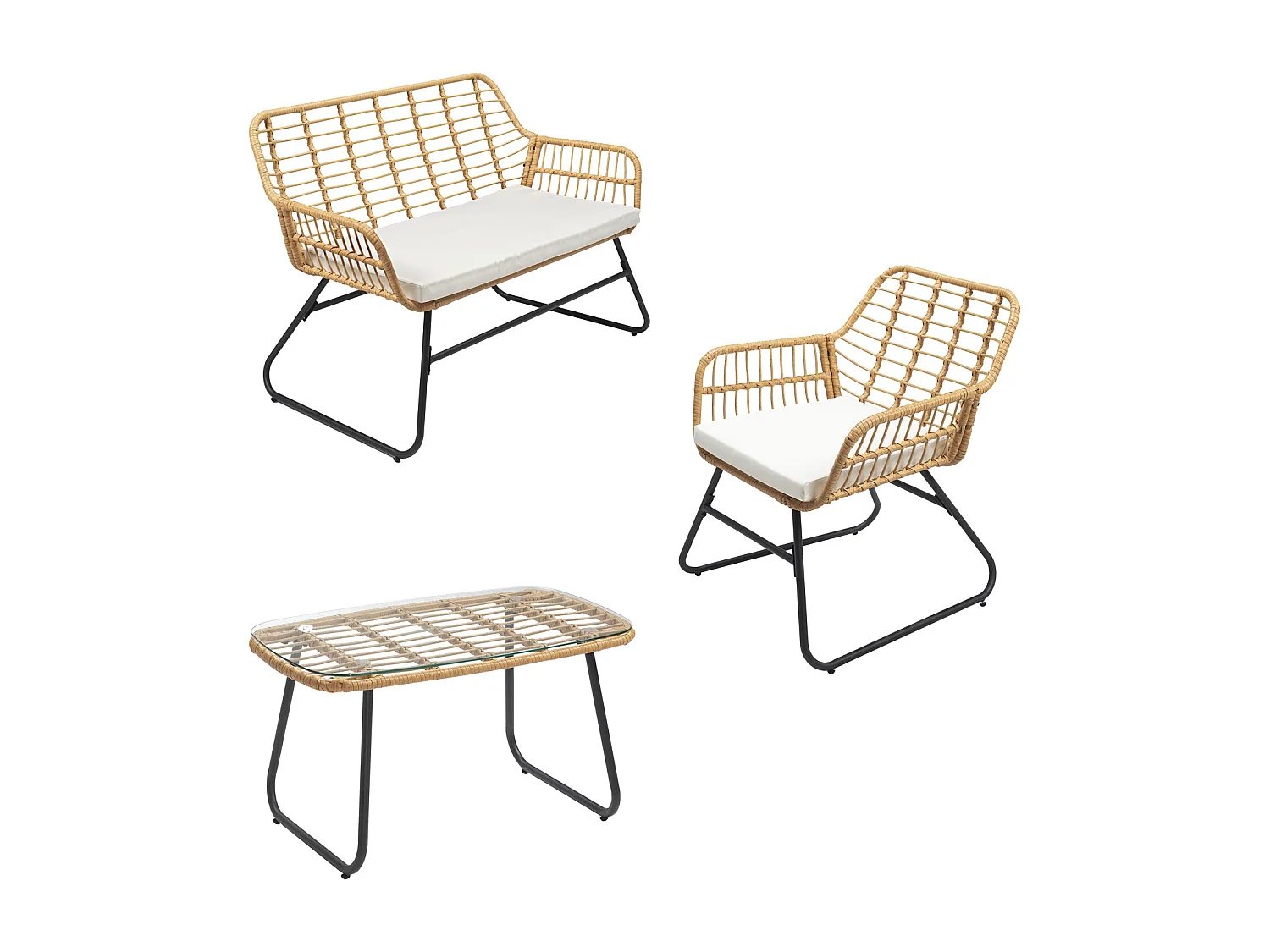 TIGA mobiliário de jardim conjunto em resina tecida 4 lugares - almofadas de creme