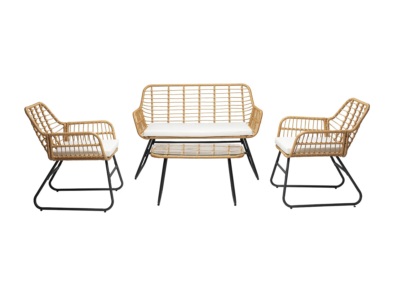 Conjunto de muebles de jardín TIGA de resina tejida 4 plazas cojines crema