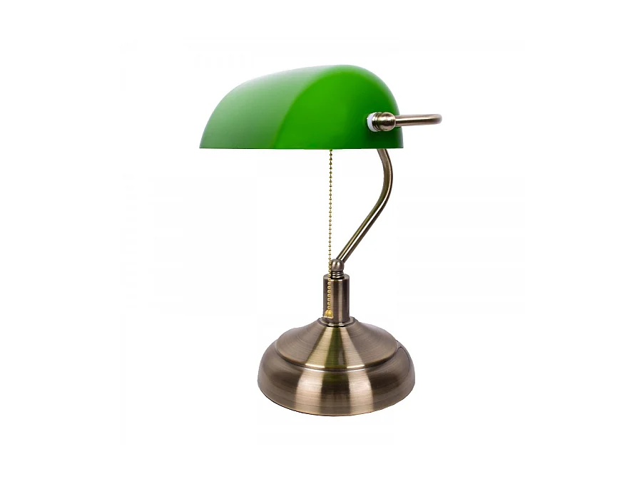 Sobremesa Dorada Bancario Con Tulipa Verde De Cristal